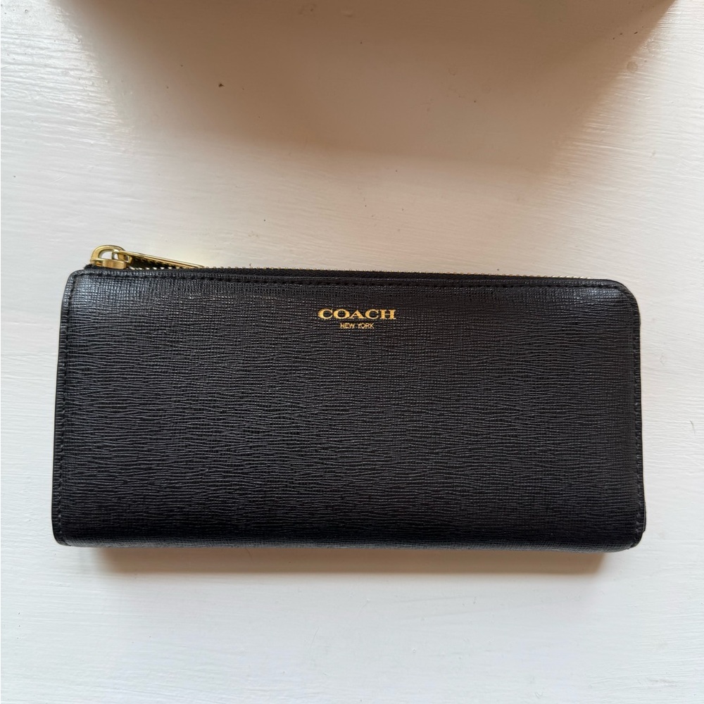 Coach Black Saffiano Leather Slim Zip Wallet